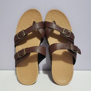 My Soft Sz 10 Brown Sandals Faux Leather Slip On Women's